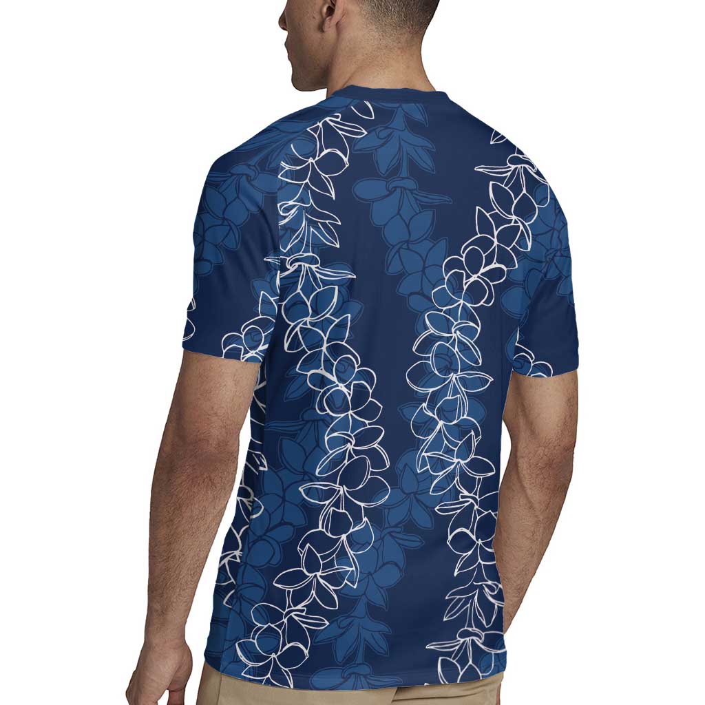 Hawaii Plumeria Lei Rugby Jersey Aloha Festive Vibe - Navy Blue LT7 - Polynesian Pride