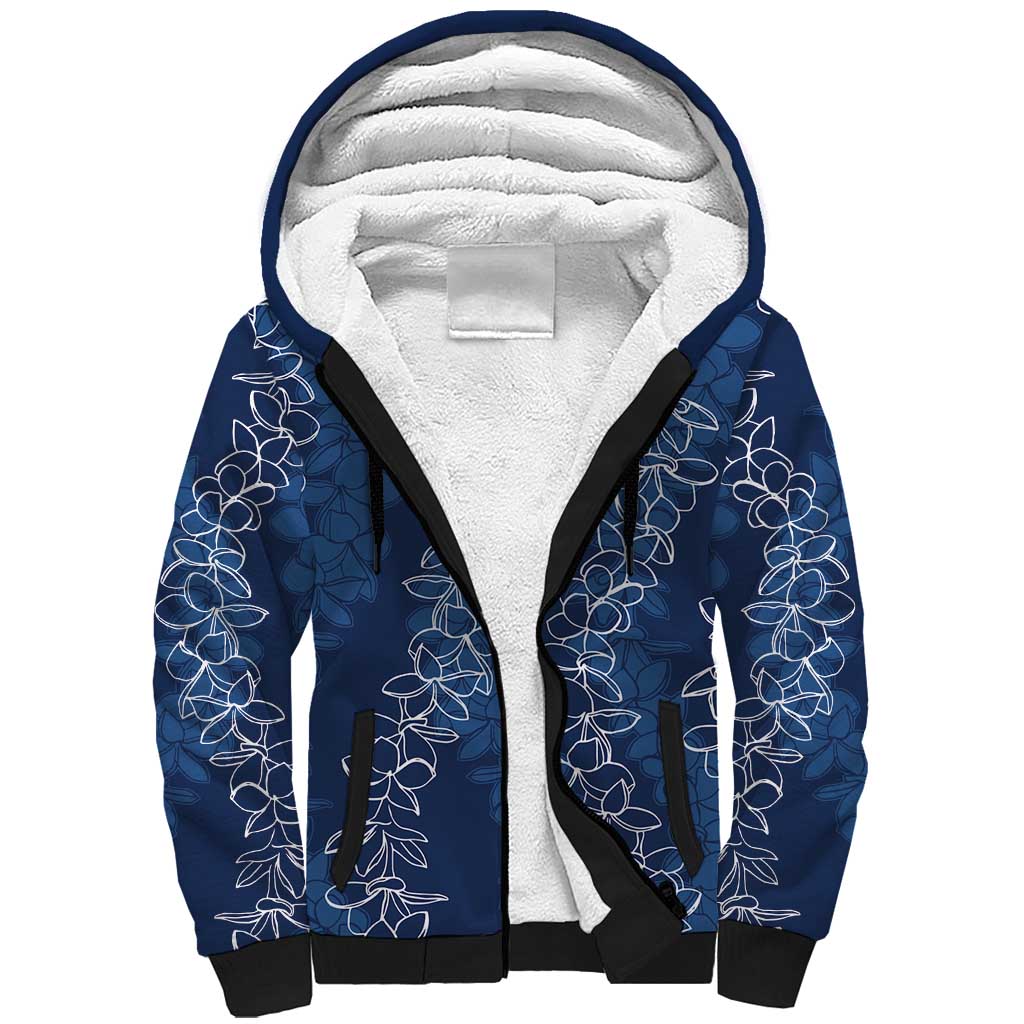 Hawaii Plumeria Lei Sherpa Hoodie Aloha Festive Vibe - Navy Blue LT7 Unisex Navy Blue - Polynesian Pride