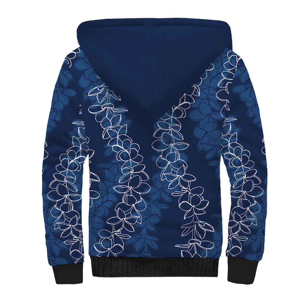 Hawaii Plumeria Lei Sherpa Hoodie Aloha Festive Vibe - Navy Blue LT7 - Polynesian Pride