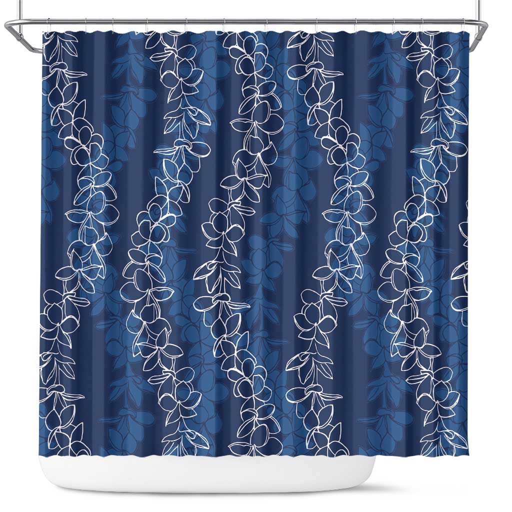 Hawaii Plumeria Lei Shower Curtain Aloha Festive Vibe - Navy Blue