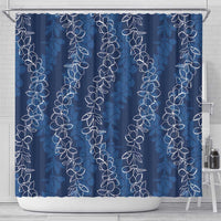 Hawaii Plumeria Lei Shower Curtain Aloha Festive Vibe - Navy Blue