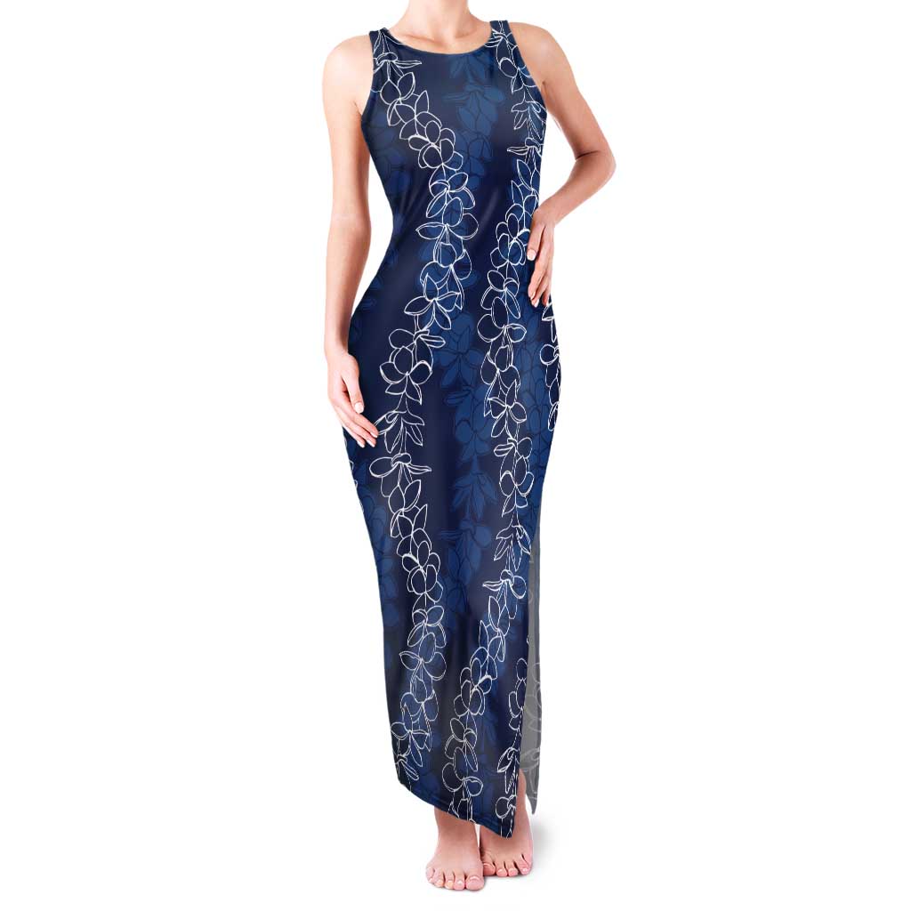 Hawaii Plumeria Lei Tank Maxi Dress Aloha Festive Vibe - Navy Blue LT7 Women Navy Blue - Polynesian Pride