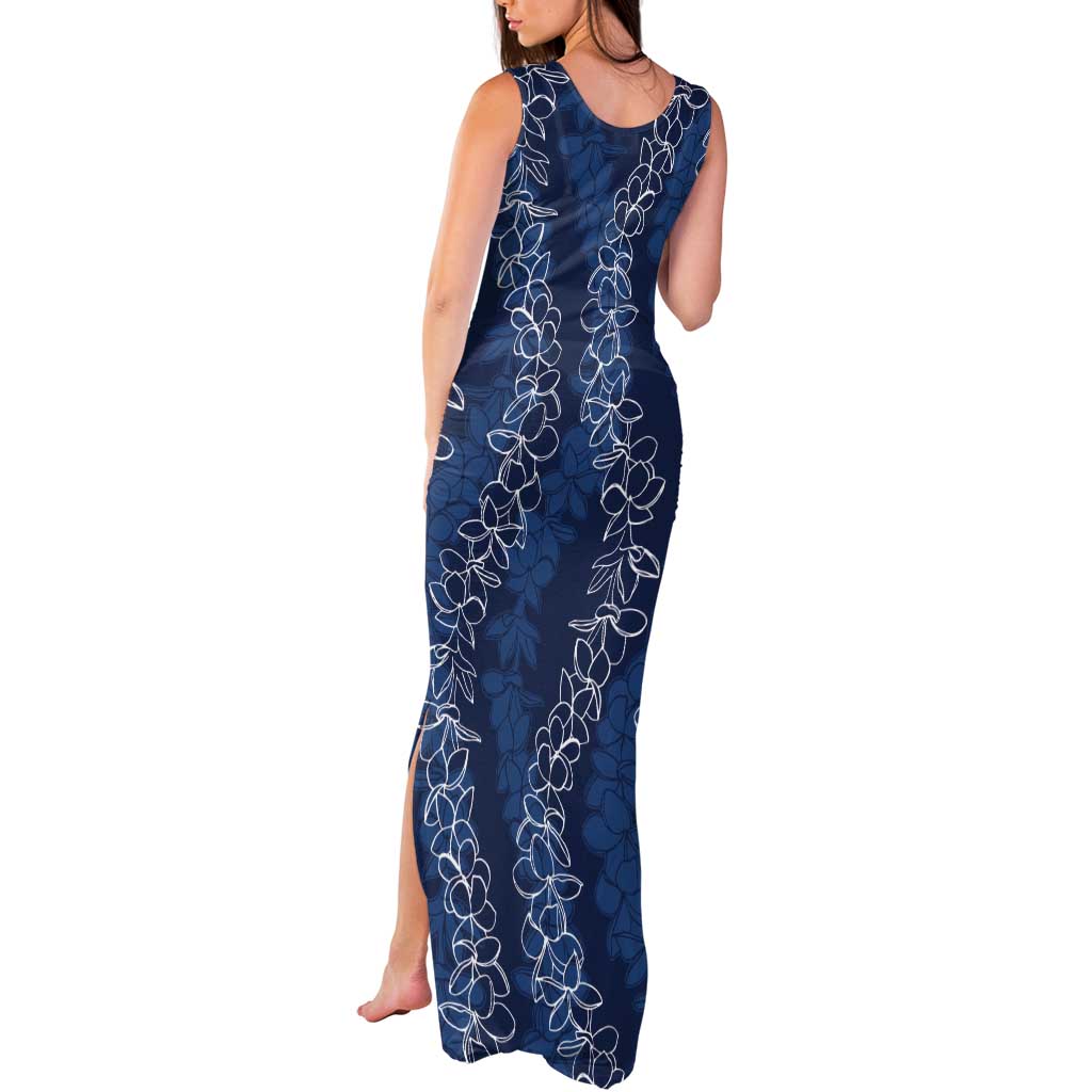 Hawaii Plumeria Lei Tank Maxi Dress Aloha Festive Vibe - Navy Blue LT7 - Polynesian Pride