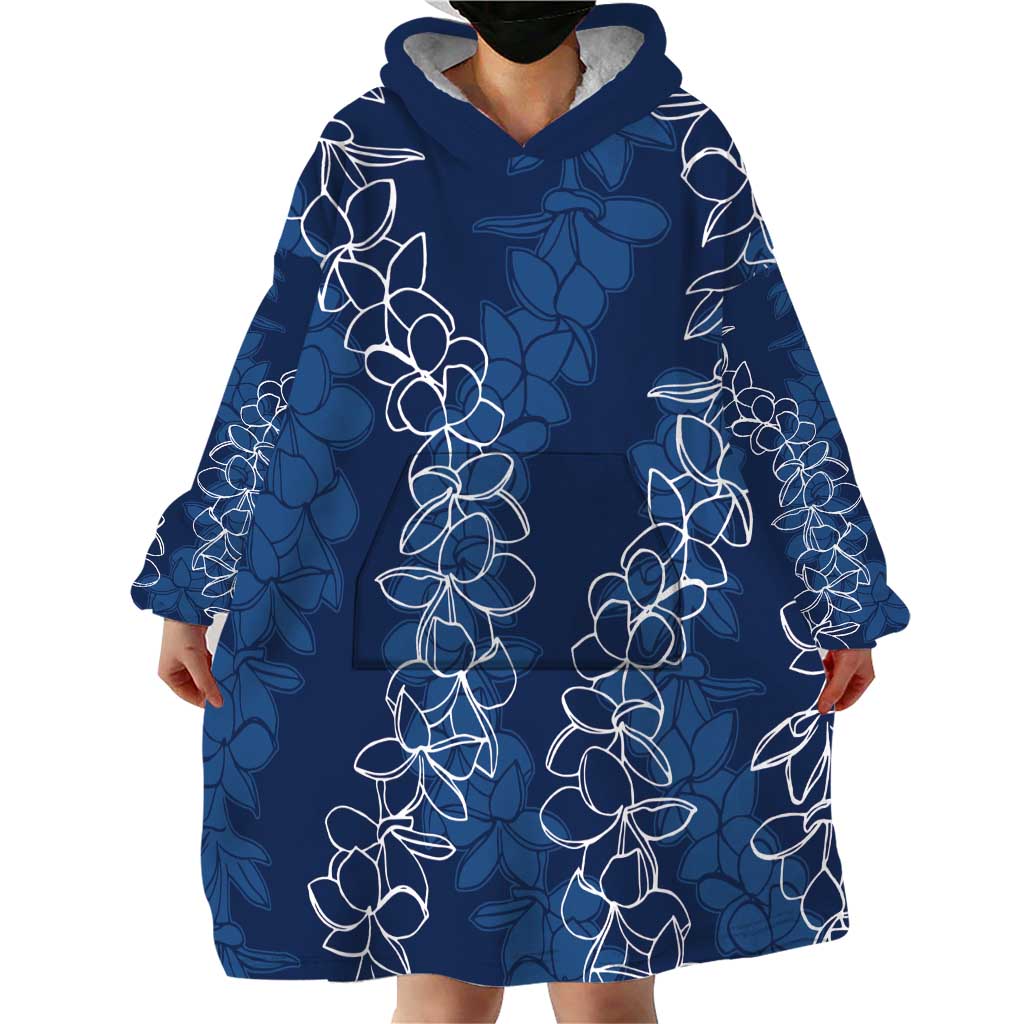 Hawaii Plumeria Lei Wearable Blanket Hoodie Aloha Festive Vibe - Navy Blue LT7 - Polynesian Pride