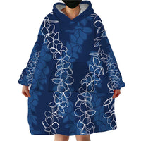 Hawaii Plumeria Lei Wearable Blanket Hoodie Aloha Festive Vibe - Navy Blue LT7 - Polynesian Pride
