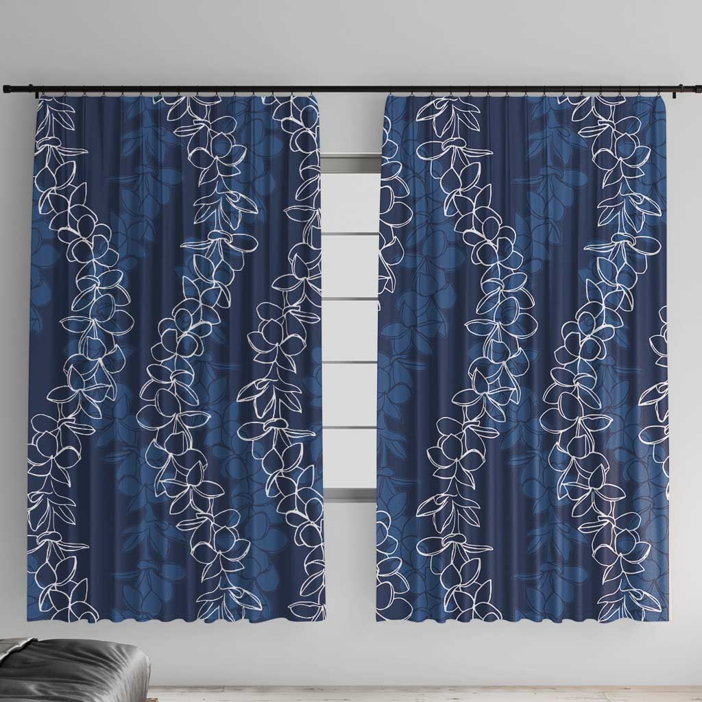 Hawaii Plumeria Lei Window Curtain Aloha Festive Vibe - Navy Blue LT7 With Hooks Navy Blue - Polynesian Pride