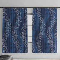 Hawaii Plumeria Lei Window Curtain Aloha Festive Vibe - Navy Blue LT7 With Hooks Navy Blue - Polynesian Pride