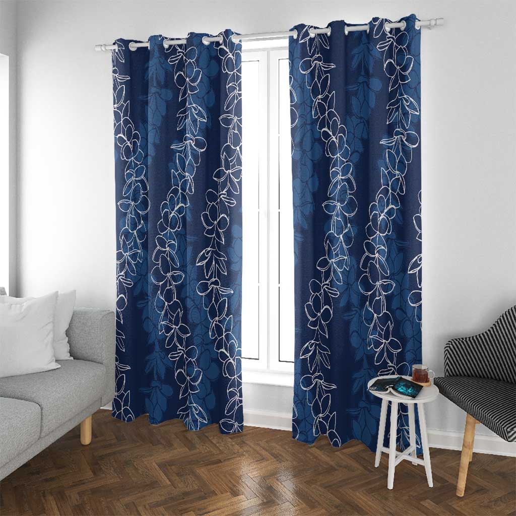 Hawaii Plumeria Lei Window Curtain Aloha Festive Vibe - Navy Blue LT7 With Grommets Navy Blue - Polynesian Pride