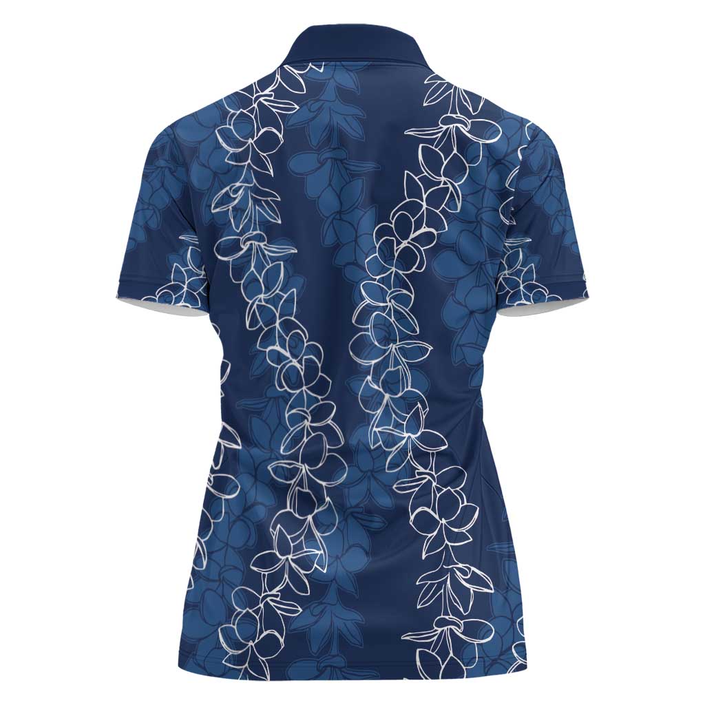 Hawaii Plumeria Lei Women Polo Shirt Aloha Festive Vibe - Navy Blue