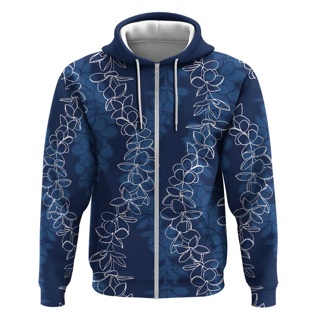 Hawaii Plumeria Lei Zip Hoodie Aloha Festive Vibe - Navy Blue