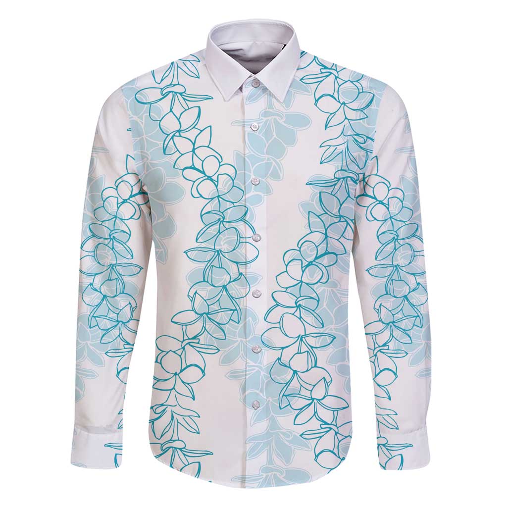 Hawaii Plumeria Lei Family Matching Long Sleeve Bodycon Dress and Hawaiian Shirt Aloha Festive Vibe - Turquoise