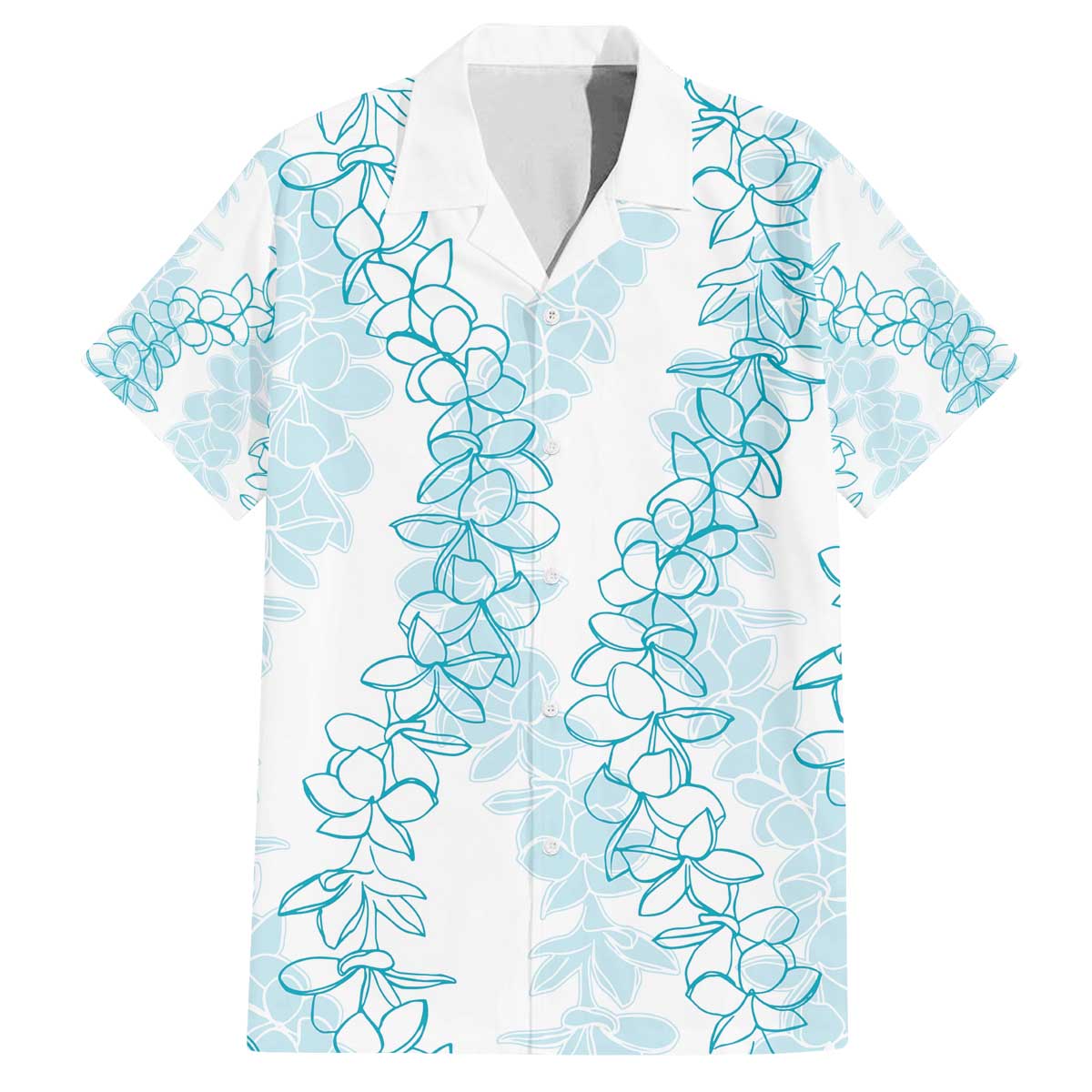 Hawaii Plumeria Lei Family Matching Off Shoulder Short Dress and Hawaiian Shirt Aloha Festive Vibe - Turquoise LT7 Dad's Shirt - Short Sleeve Turquoise - Polynesian Pride
