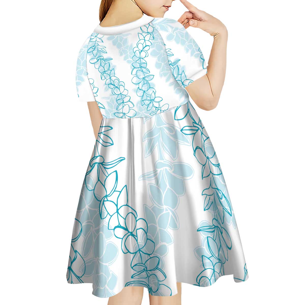 Hawaii Plumeria Lei Kid Short Sleeve Dress Aloha Festive Vibe - Turquoise