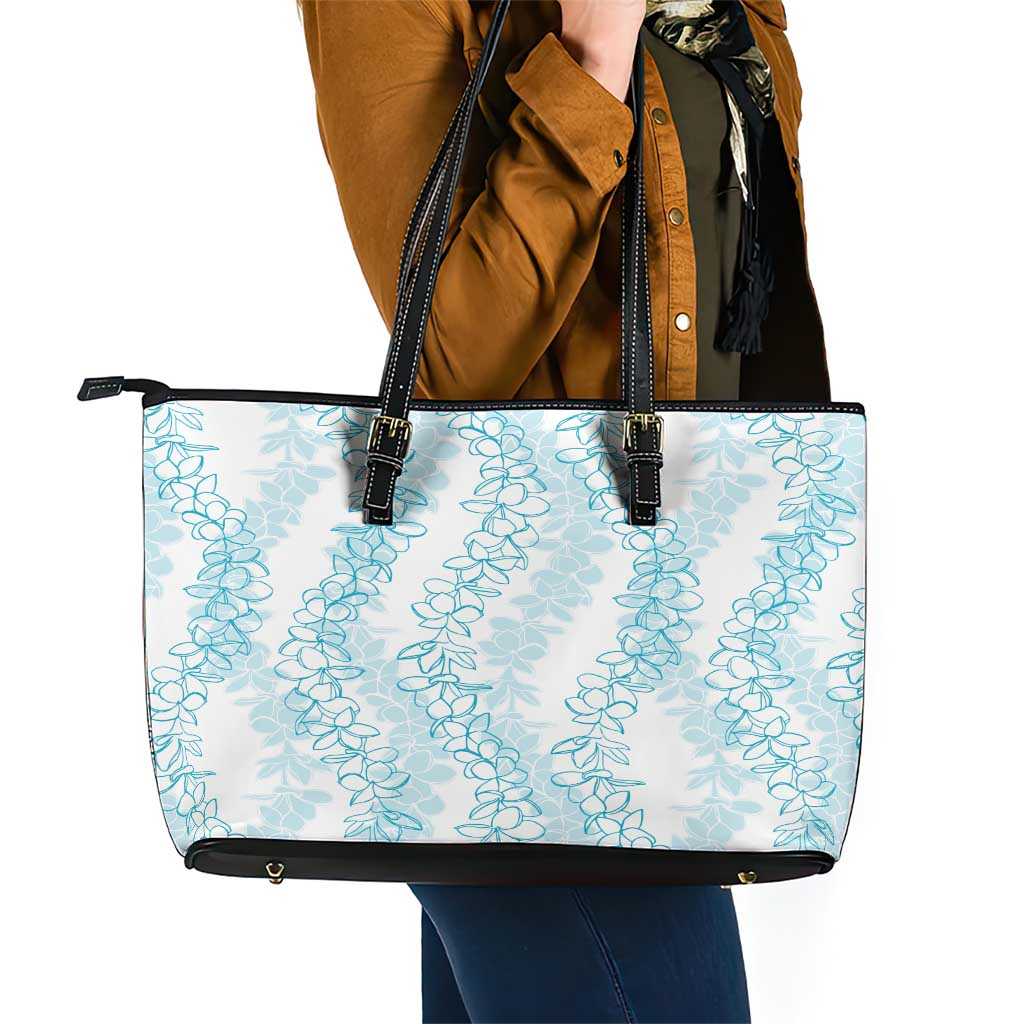 Hawaii Plumeria Lei Leather Tote Bag Aloha Festive Vibe - Turquoise LT7 - Polynesian Pride