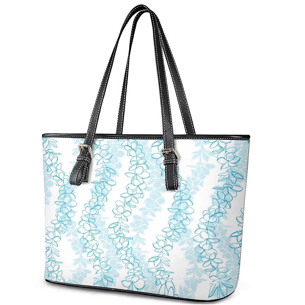 Hawaii Plumeria Lei Leather Tote Bag Aloha Festive Vibe - Turquoise LT7 - Polynesian Pride