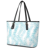 Hawaii Plumeria Lei Leather Tote Bag Aloha Festive Vibe - Turquoise LT7 - Polynesian Pride