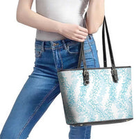 Hawaii Plumeria Lei Leather Tote Bag Aloha Festive Vibe - Turquoise LT7 - Polynesian Pride