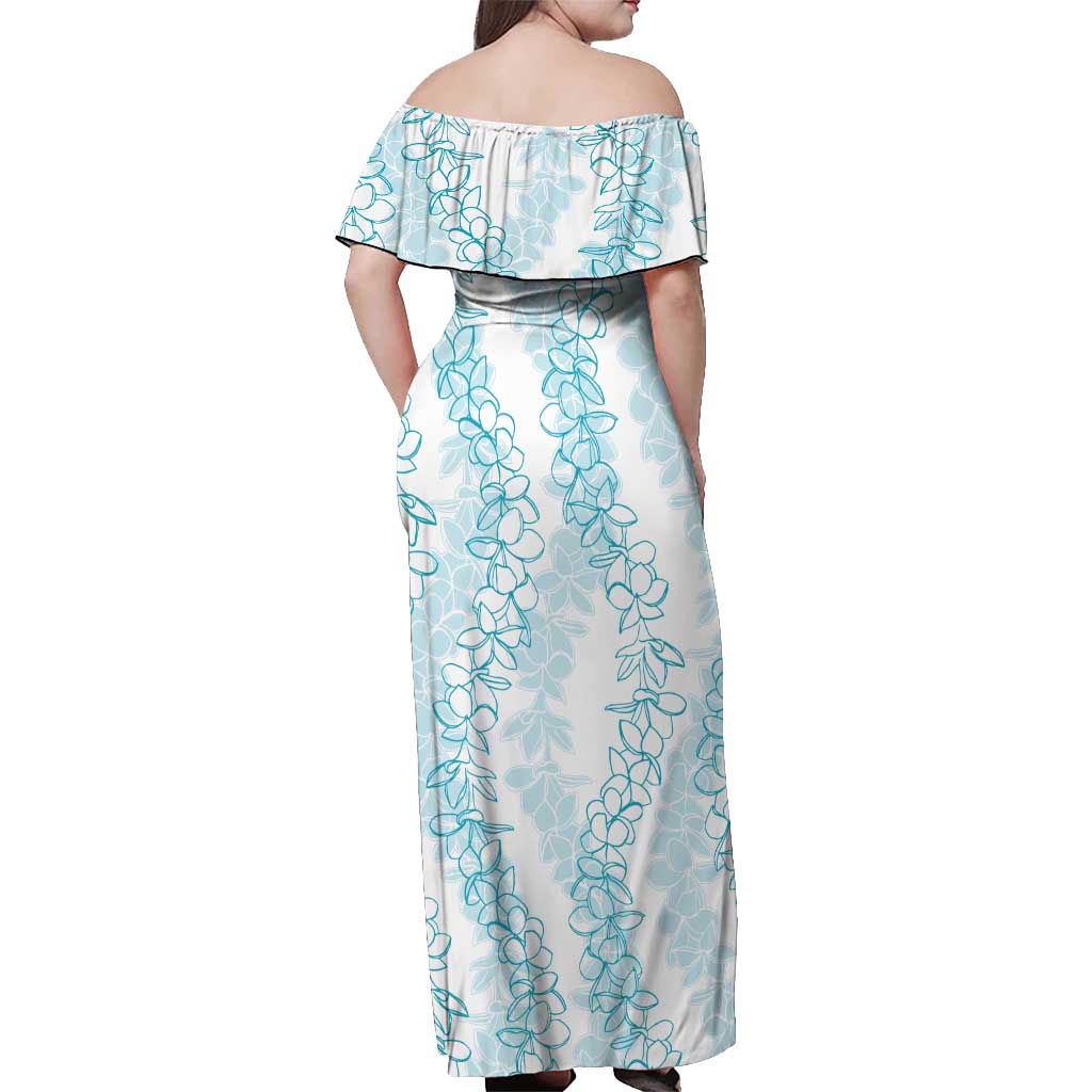 Hawaii Plumeria Lei Off Shoulder Maxi Dress Aloha Festive Vibe - Turquoise LT7 - Polynesian Pride
