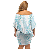 Hawaii Plumeria Lei Off Shoulder Short Dress Aloha Festive Vibe - Turquoise LT7 - Polynesian Pride