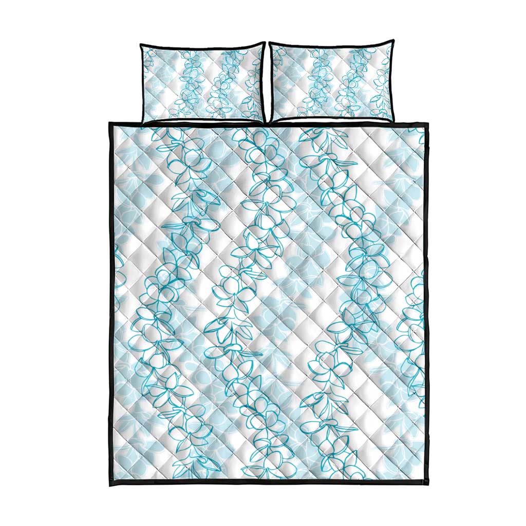 Hawaii Plumeria Lei Quilt Bed Set Aloha Festive Vibe - Turquoise