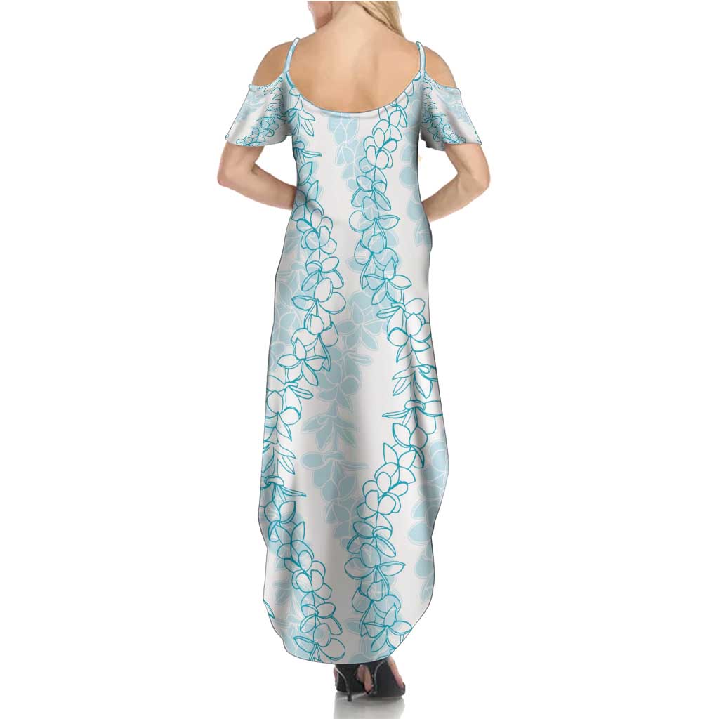 Hawaii Plumeria Lei Summer Maxi Dress Aloha Festive Vibe - Turquoise LT7 - Polynesian Pride