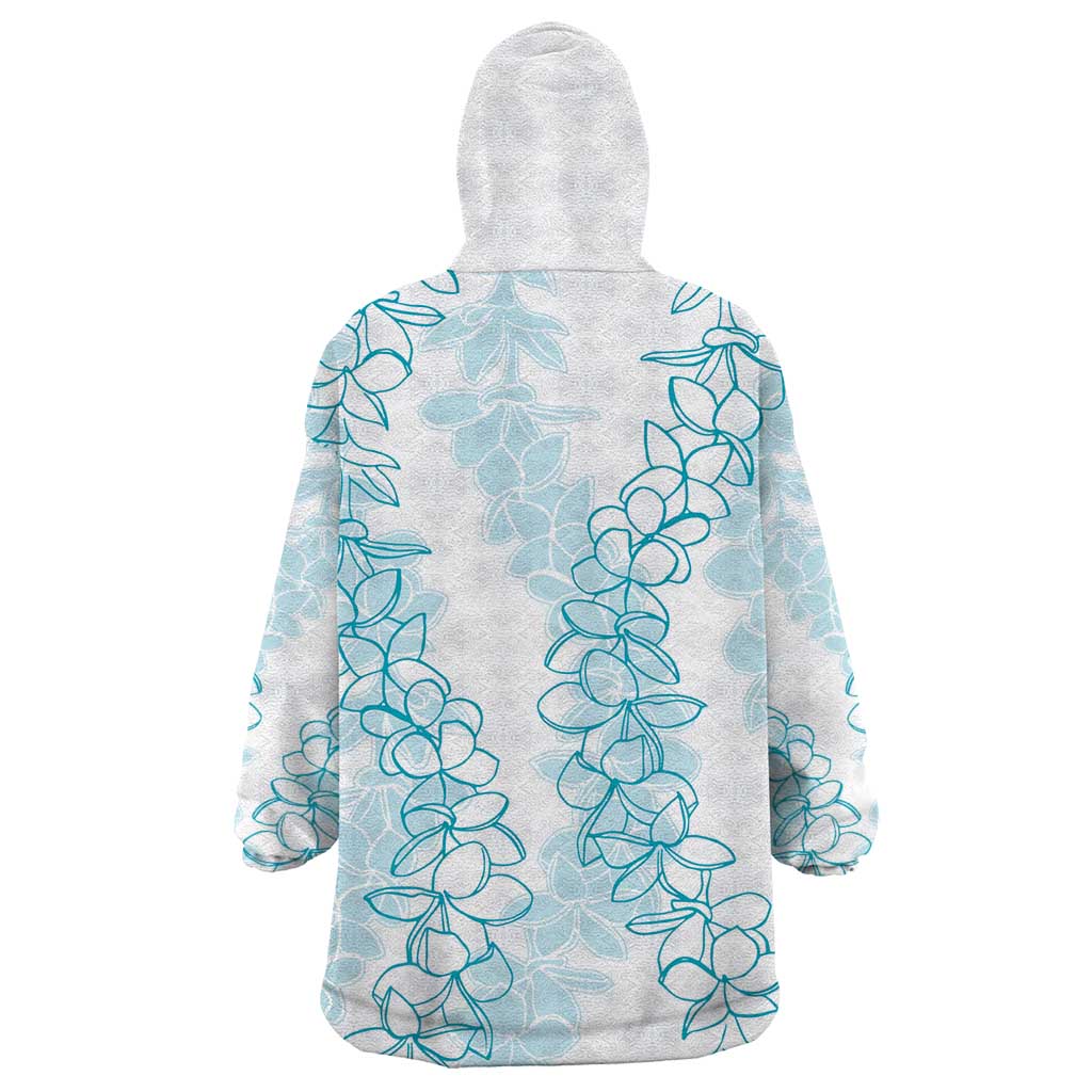 Hawaii Plumeria Lei Wearable Blanket Hoodie Aloha Festive Vibe - Turquoise LT7 - Polynesian Pride