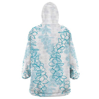 Hawaii Plumeria Lei Wearable Blanket Hoodie Aloha Festive Vibe - Turquoise LT7 - Polynesian Pride