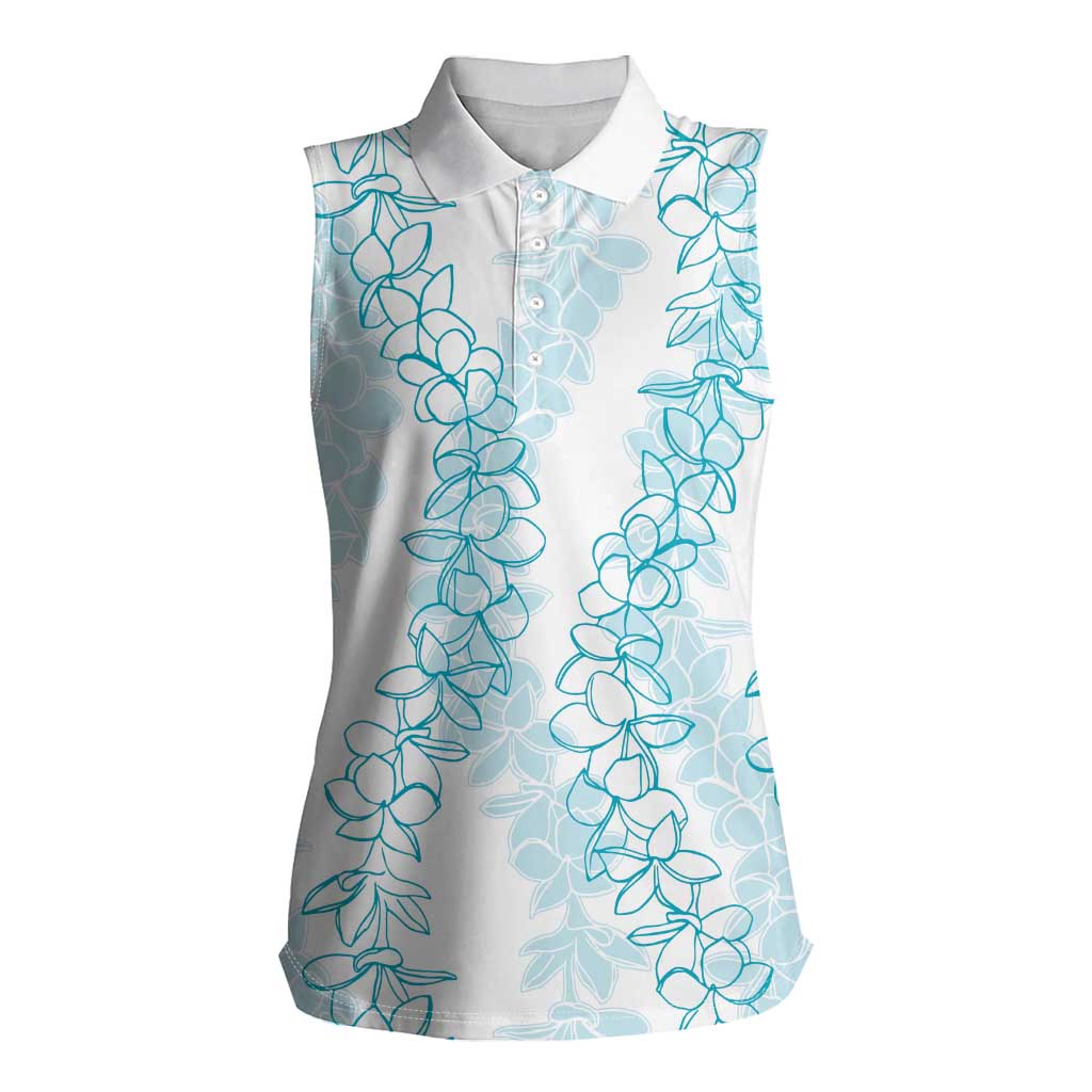 Hawaii Plumeria Lei Women Sleeveless Polo Shirt Aloha Festive Vibe - Turquoise