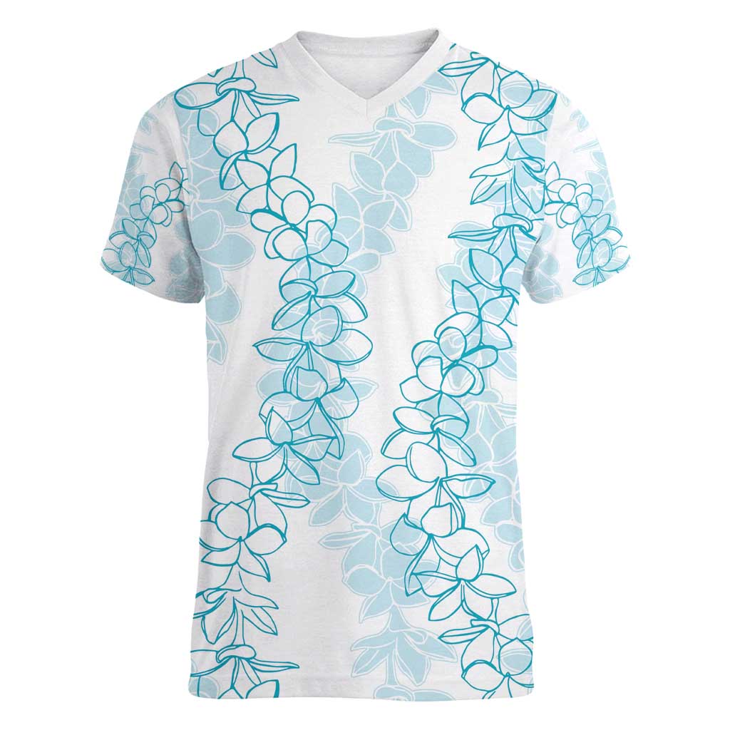 Hawaii Plumeria Lei Women V-Neck T-Shirt Aloha Festive Vibe - Turquoise
