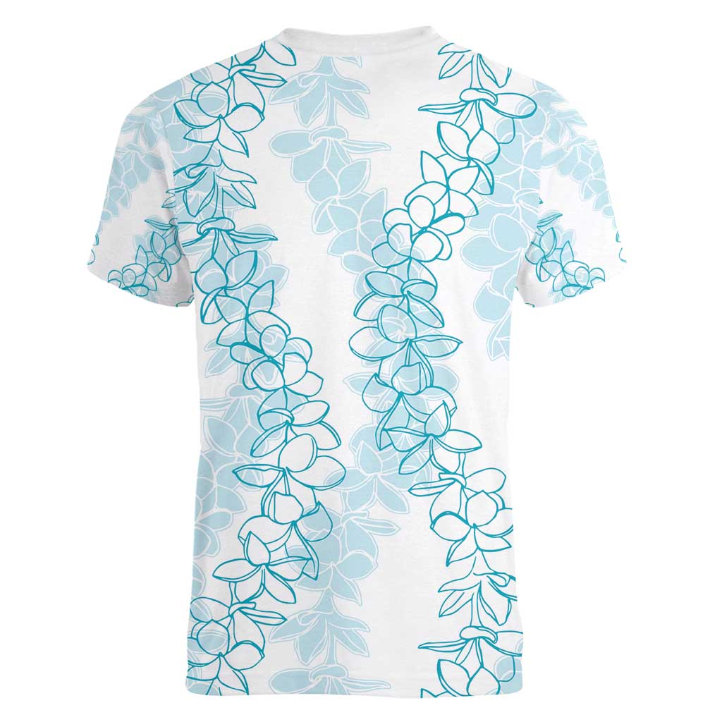 Hawaii Plumeria Lei Women V-Neck T-Shirt Aloha Festive Vibe - Turquoise