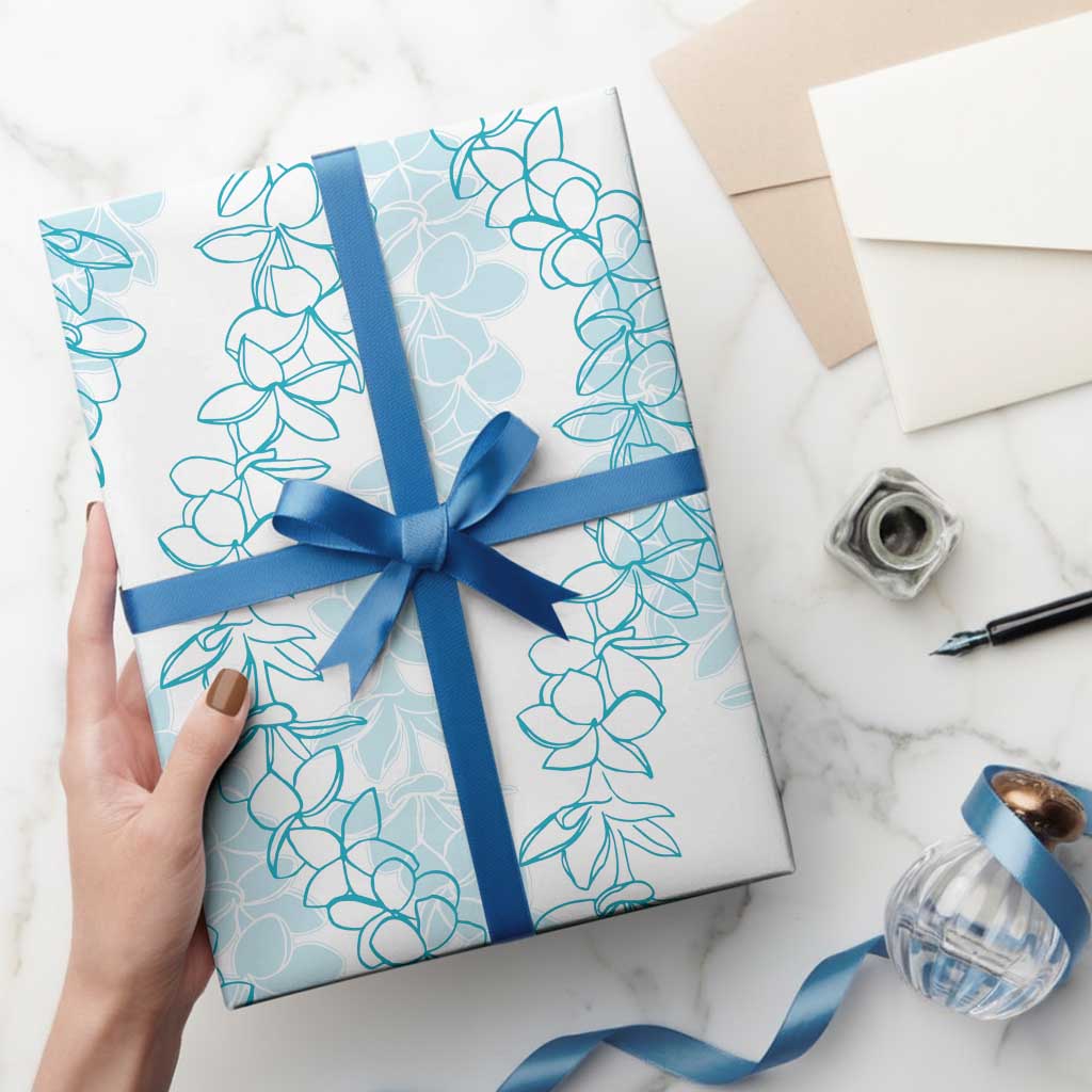 Hawaii Plumeria Lei Wrapping Paper Aloha Festive Vibe - Turquoise LT7 - Polynesian Pride