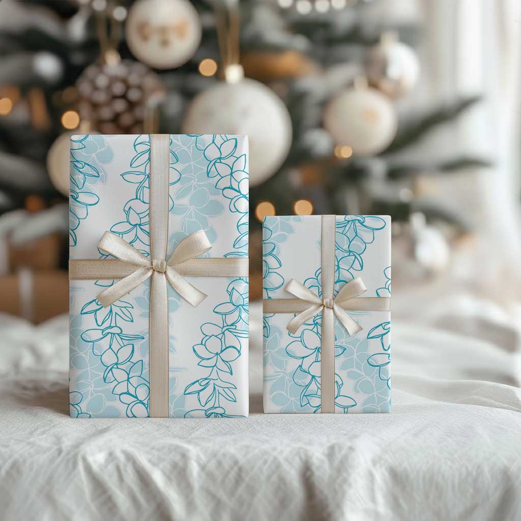 Hawaii Plumeria Lei Wrapping Paper Aloha Festive Vibe - Turquoise LT7 - Polynesian Pride