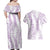 Hawaii Plumeria Lei Couples Matching Off Shoulder Maxi Dress and Hawaiian Shirt Aloha Festive Vibe - Amethyst