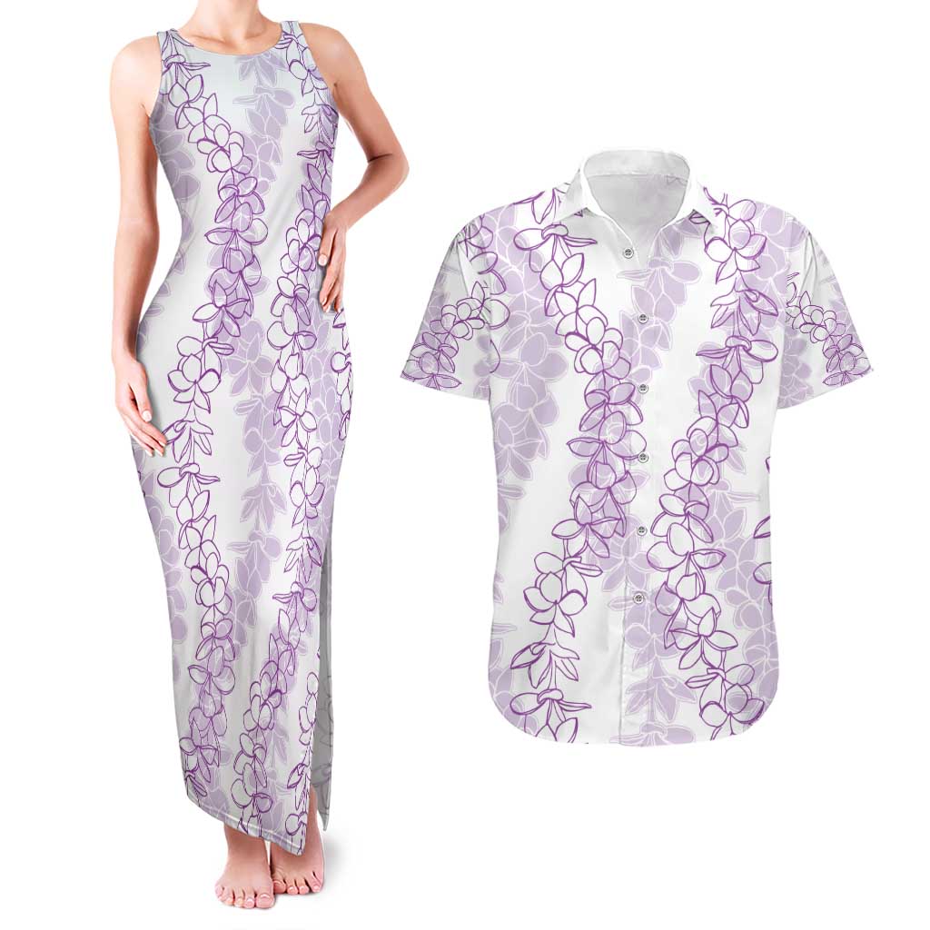 Hawaii Plumeria Lei Couples Matching Tank Maxi Dress and Hawaiian Shirt Aloha Festive Vibe - Amethyst LT7 Amethyst - Polynesian Pride