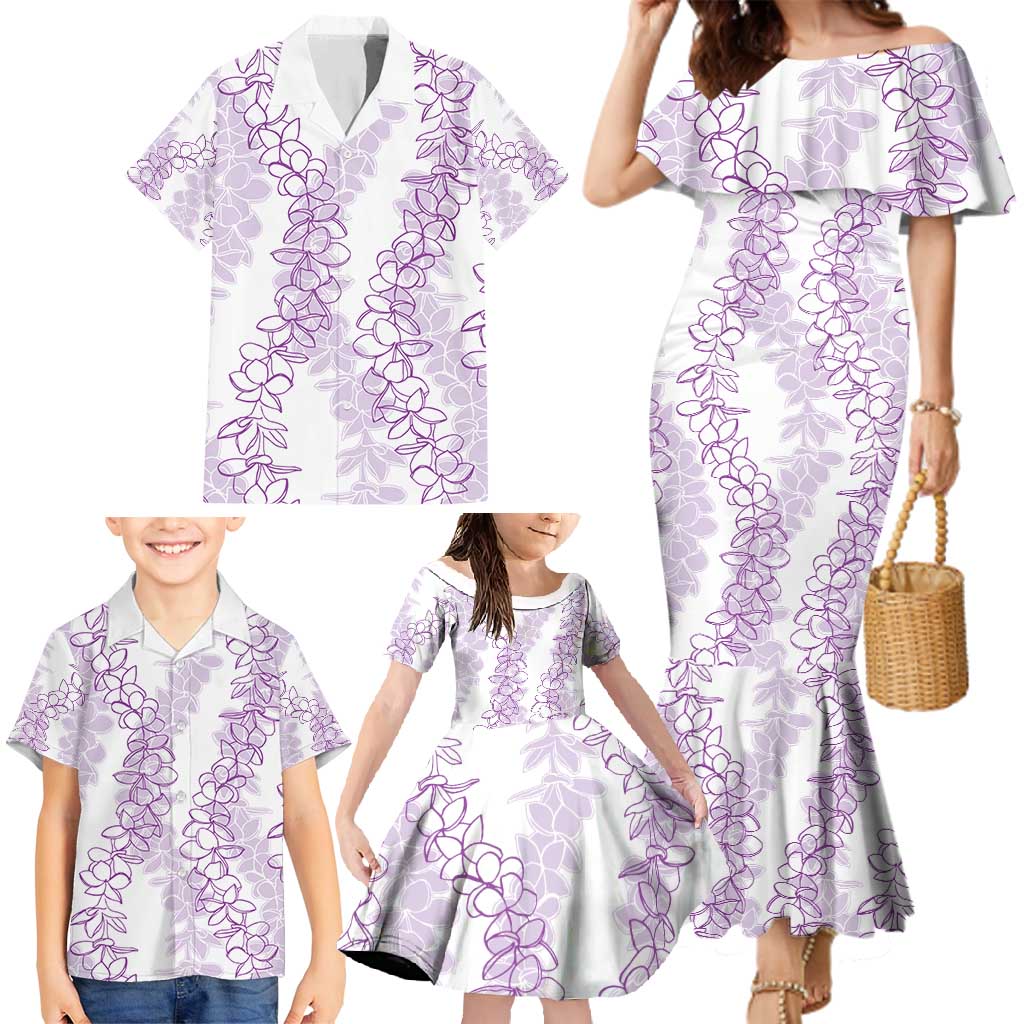 Hawaii Plumeria Lei Family Matching Mermaid Dress and Hawaiian Shirt Aloha Festive Vibe - Amethyst