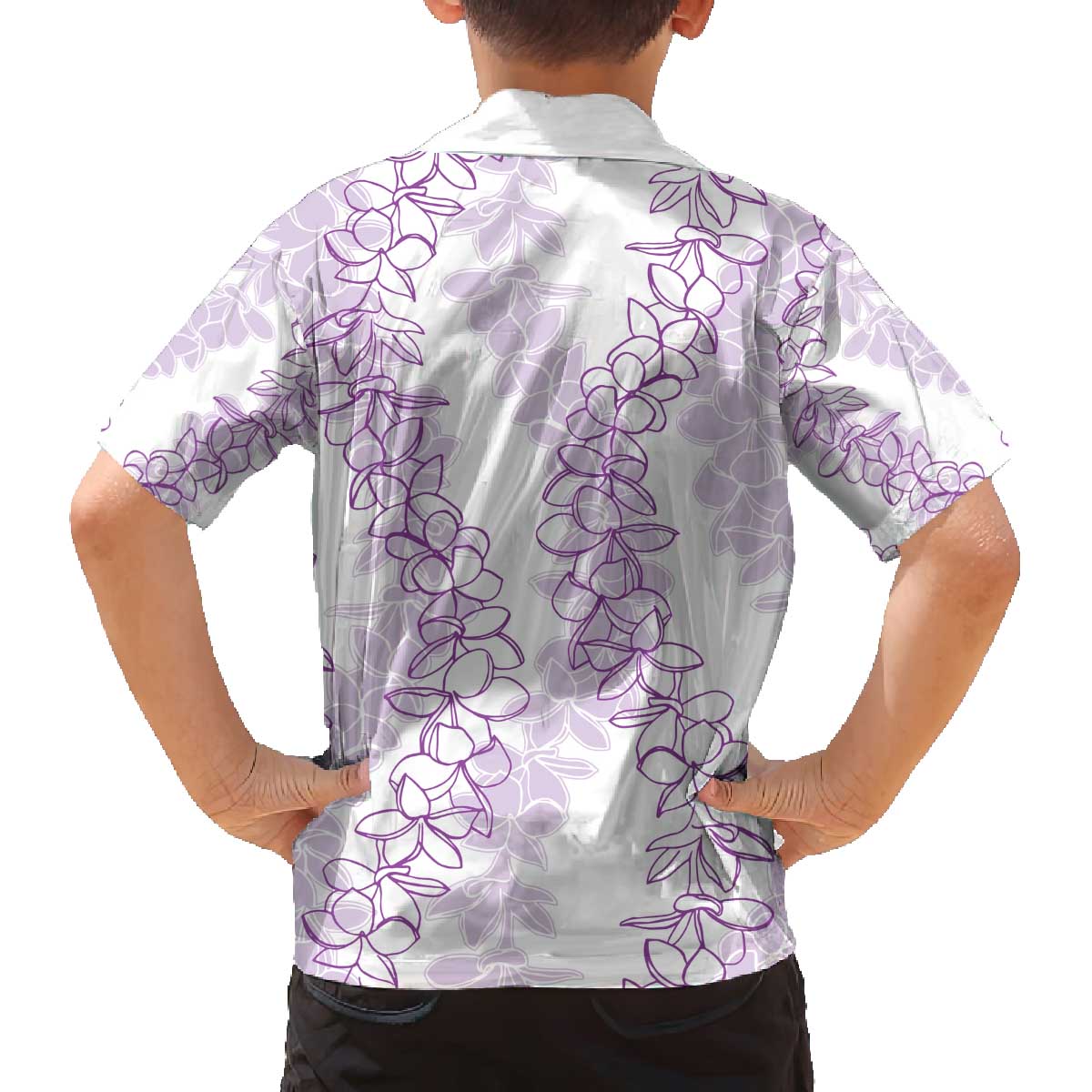 Hawaii Plumeria Lei Family Matching Off Shoulder Short Dress and Hawaiian Shirt Aloha Festive Vibe - Amethyst