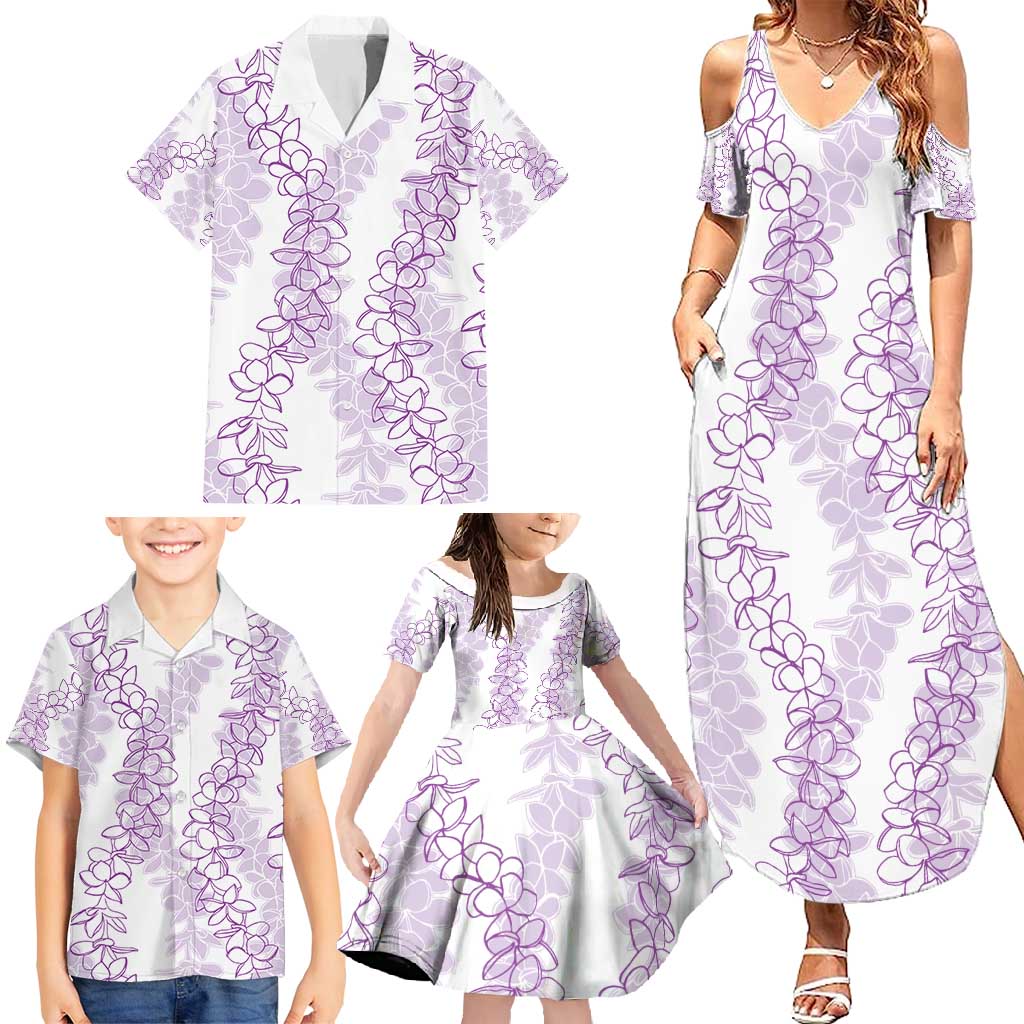 Hawaii Plumeria Lei Family Matching Summer Maxi Dress and Hawaiian Shirt Aloha Festive Vibe - Amethyst