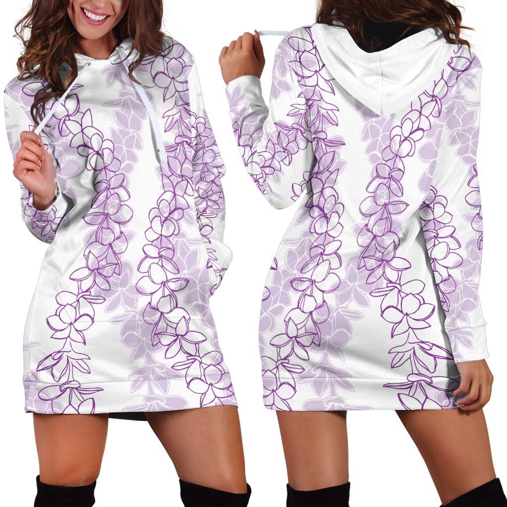 Hawaii Plumeria Lei Hoodie Dress Aloha Festive Vibe - Amethyst LT7 - Polynesian Pride