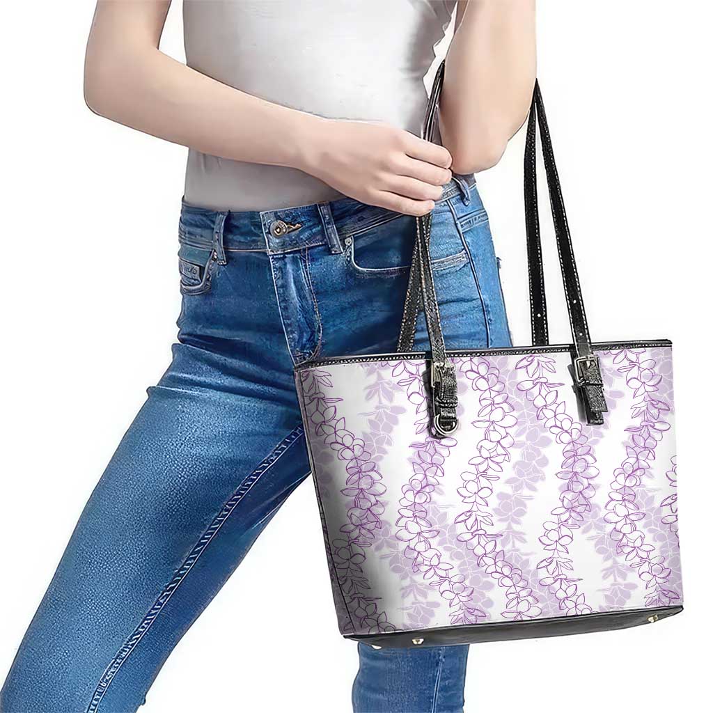 Hawaii Plumeria Lei Leather Tote Bag Aloha Festive Vibe - Amethyst LT7 - Polynesian Pride