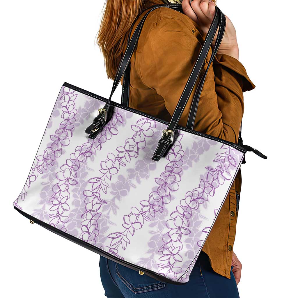 Hawaii Plumeria Lei Leather Tote Bag Aloha Festive Vibe - Amethyst LT7 - Polynesian Pride