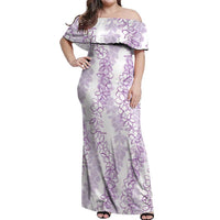 Hawaii Plumeria Lei Off Shoulder Maxi Dress Aloha Festive Vibe - Amethyst LT7 Women Amethyst - Polynesian Pride