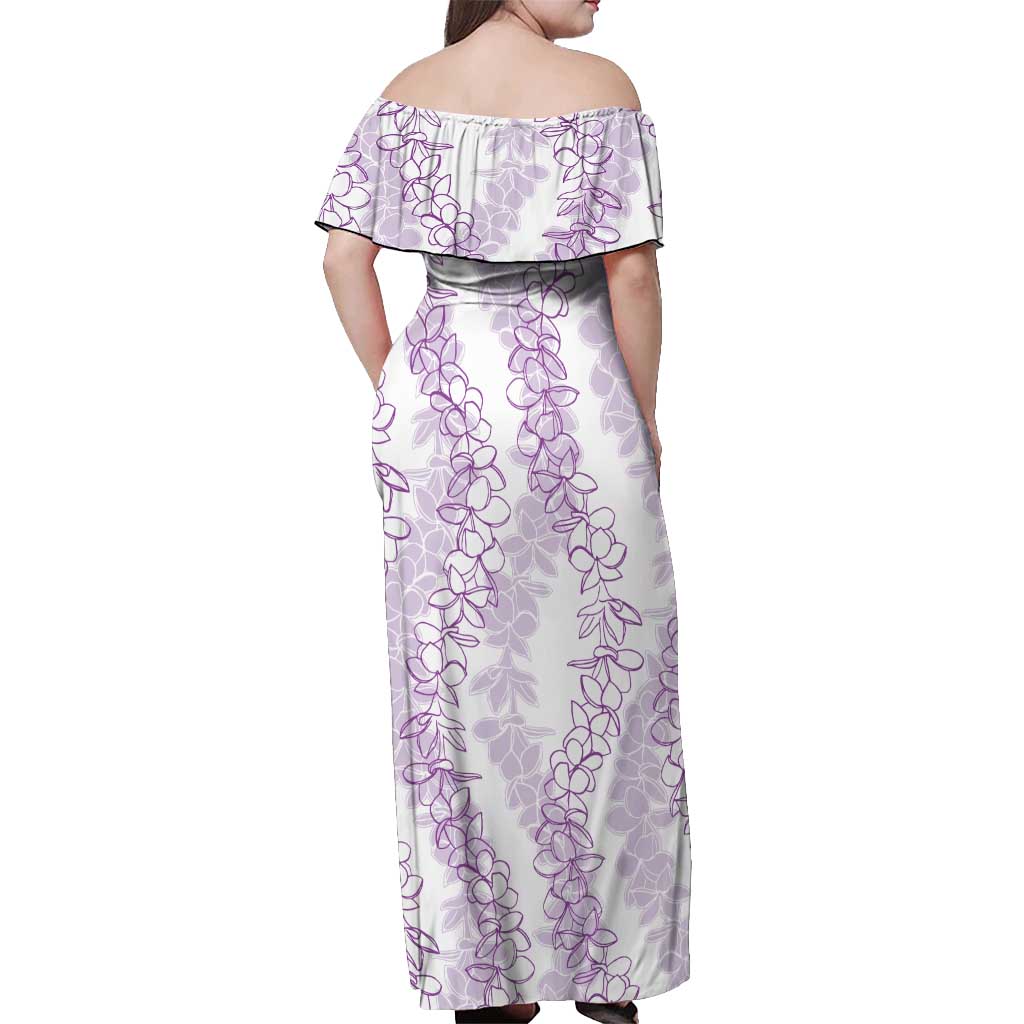 Hawaii Plumeria Lei Off Shoulder Maxi Dress Aloha Festive Vibe - Amethyst LT7 - Polynesian Pride