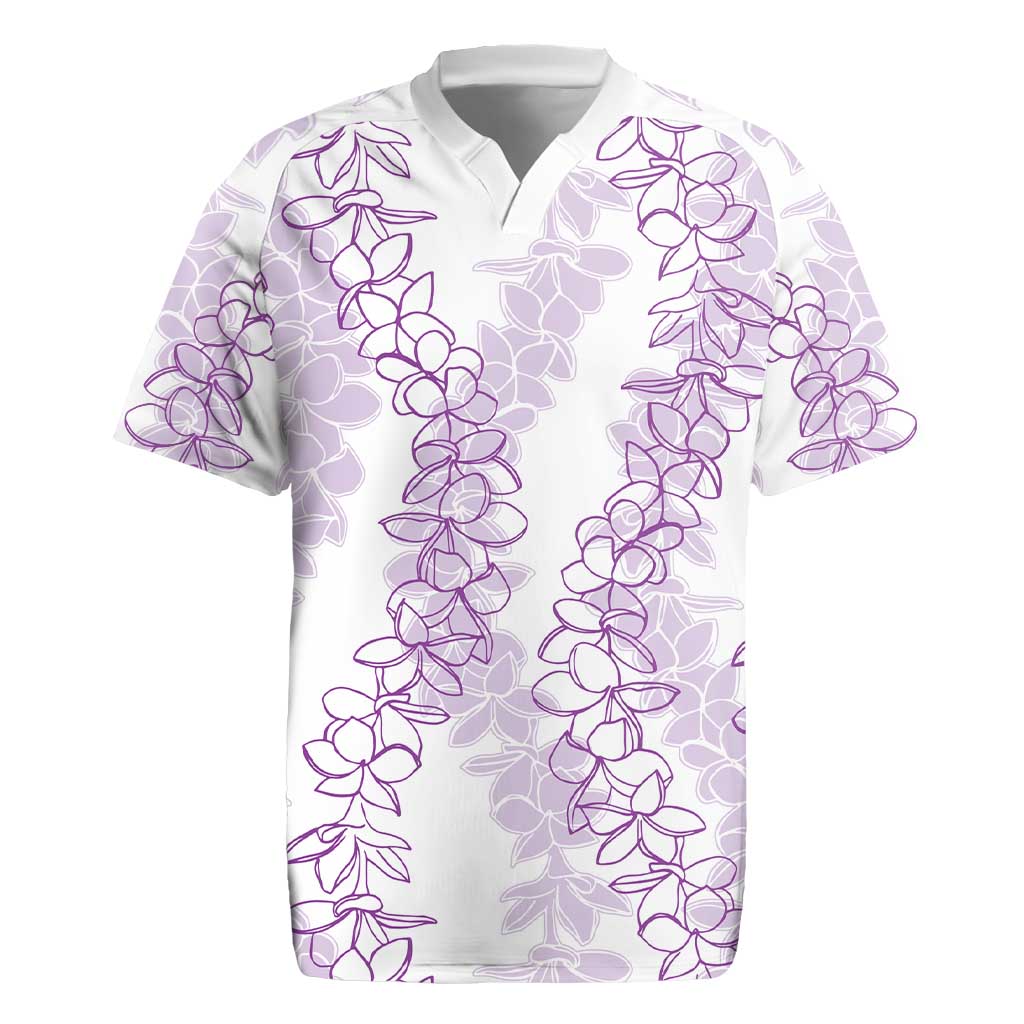 Hawaii Plumeria Lei Rugby Jersey Aloha Festive Vibe - Amethyst LT7 Amethyst - Polynesian Pride
