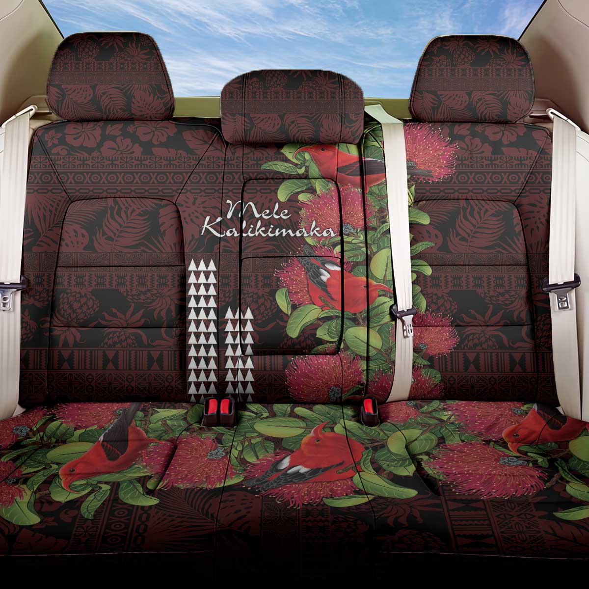 Hawaii Mele Kalikimaka Kakau Back Car Seat Cover I'iwi Bird on Ohia Lehua