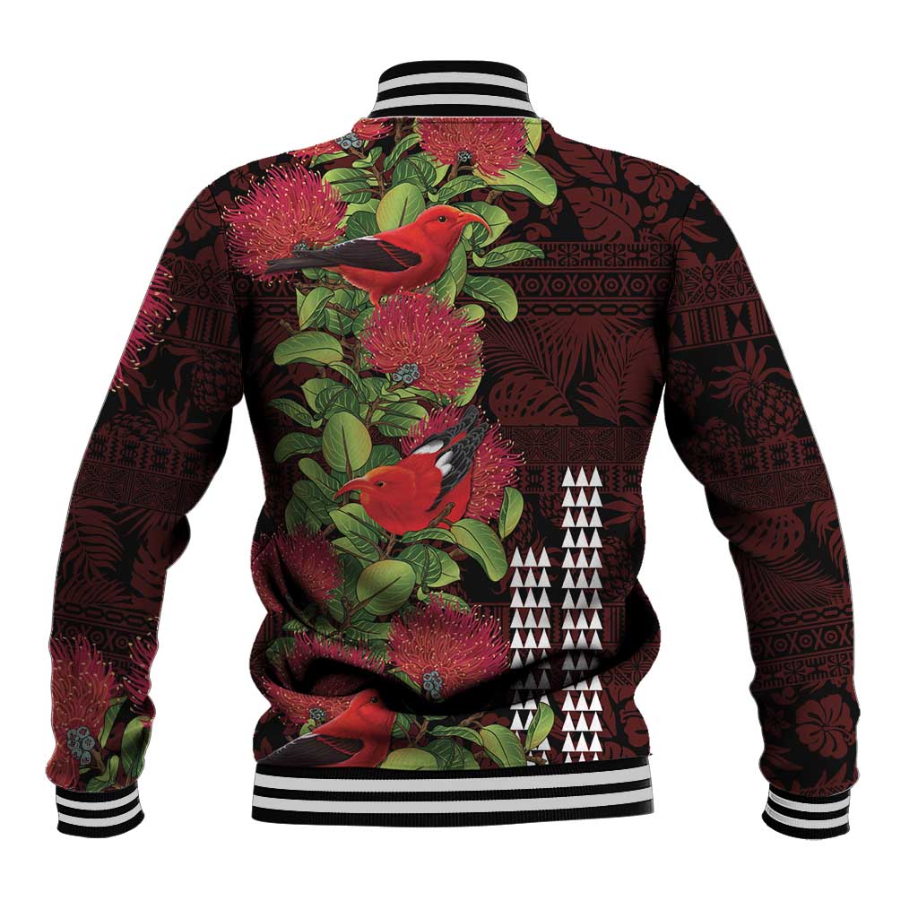 Hawaii Mele Kalikimaka Kakau Baseball Jacket I'iwi Bird on Ohia Lehua LT7 - Polynesian Pride