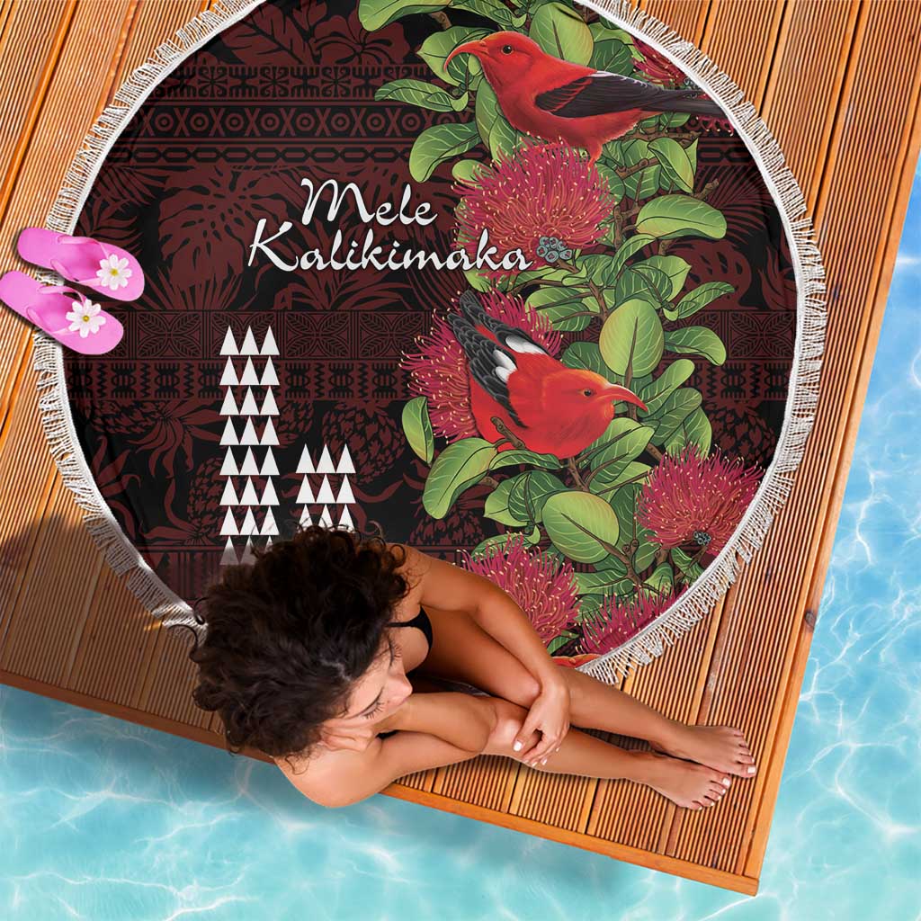 Hawaii Mele Kalikimaka Kakau Beach Blanket I'iwi Bird on Ohia Lehua LT7 - Polynesian Pride