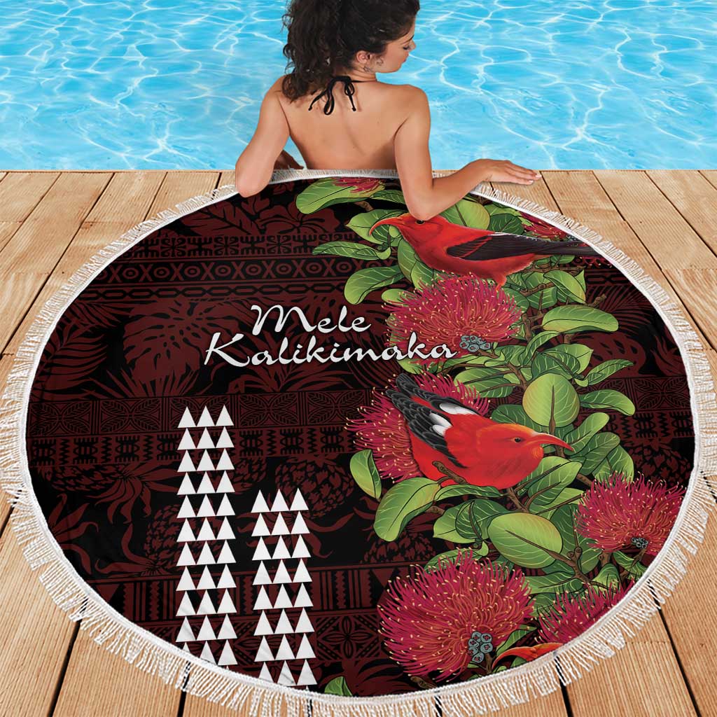 Hawaii Mele Kalikimaka Kakau Beach Blanket I'iwi Bird on Ohia Lehua LT7 - Polynesian Pride