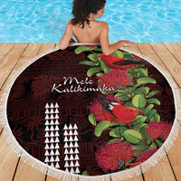 Hawaii Mele Kalikimaka Kakau Beach Blanket I'iwi Bird on Ohia Lehua LT7 - Polynesian Pride