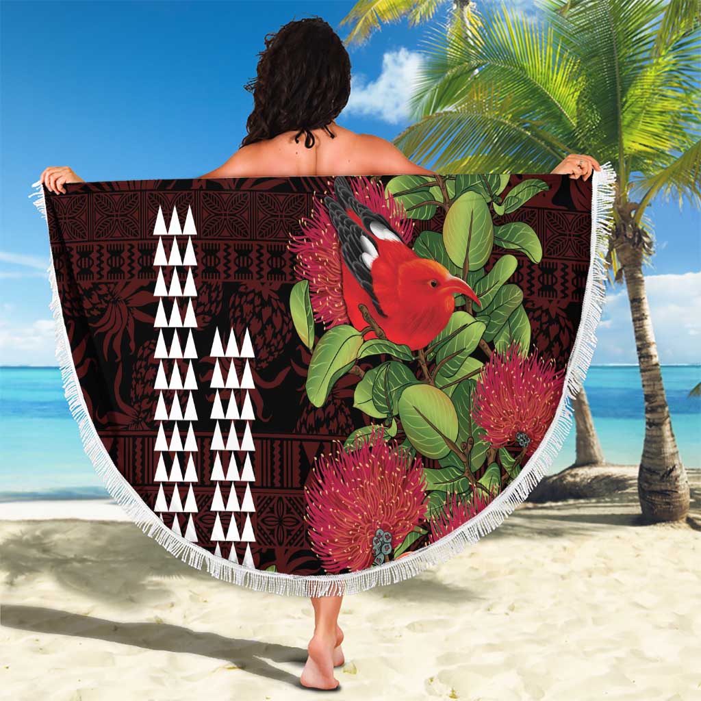 Hawaii Mele Kalikimaka Kakau Beach Blanket I'iwi Bird on Ohia Lehua LT7 - Polynesian Pride