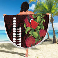 Hawaii Mele Kalikimaka Kakau Beach Blanket I'iwi Bird on Ohia Lehua LT7 - Polynesian Pride